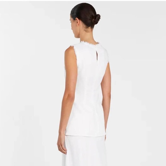 DISSH Nellie White Linen Tunic Top Size 12 Fringe Sleeveless Side Slits - Picture 6 of 16